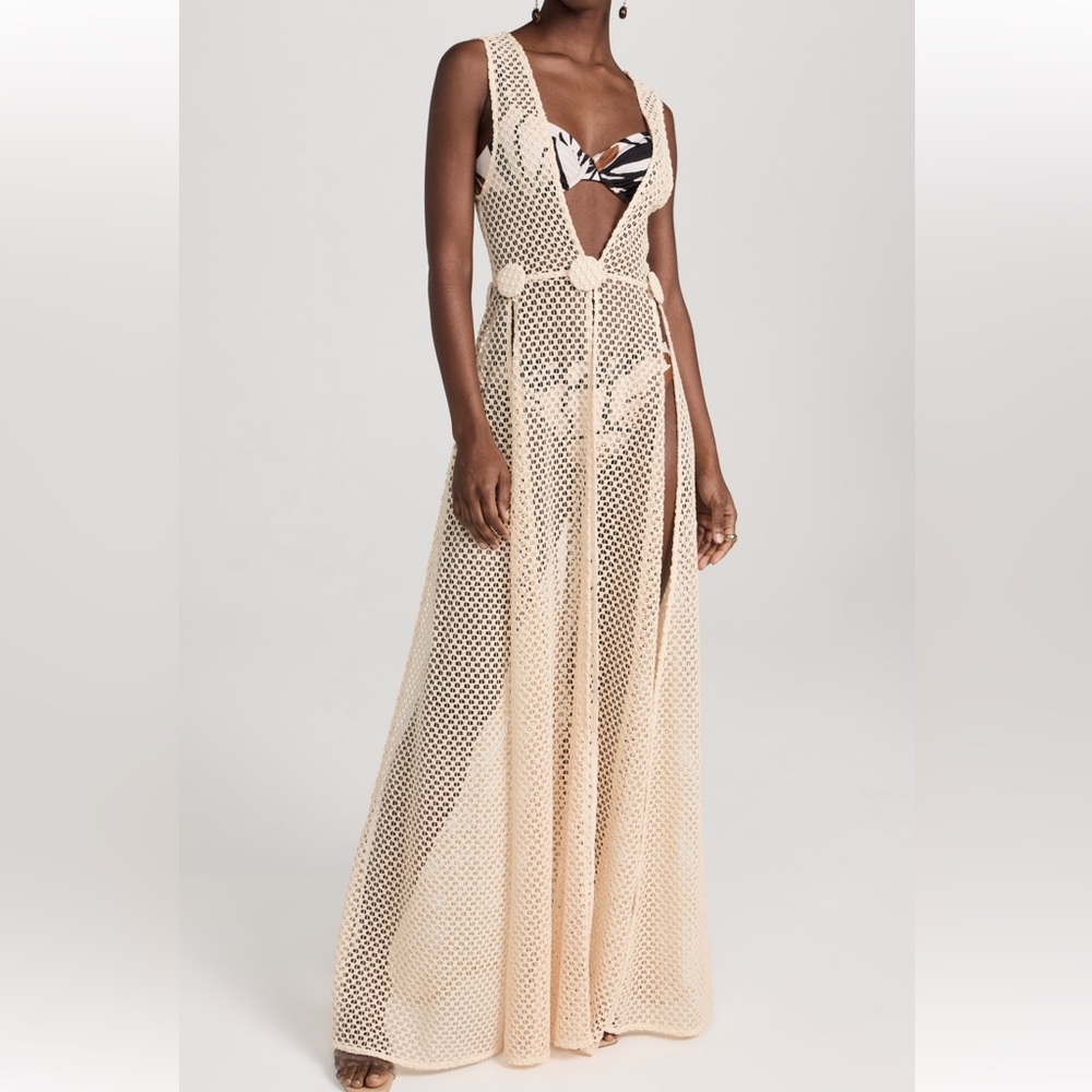 Andrea Iyamah Beige Mesh Maxi Dress